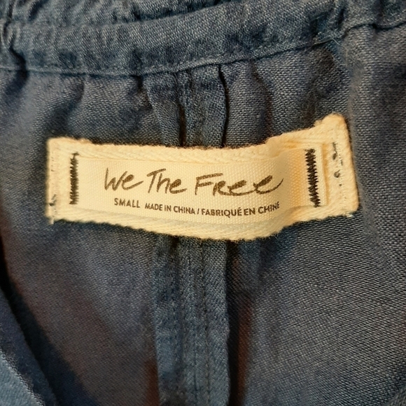 Free People We The Free Small Alpine Denim Tie Poet Peasant Oversized Shirt Blue - Picture 6 of 8